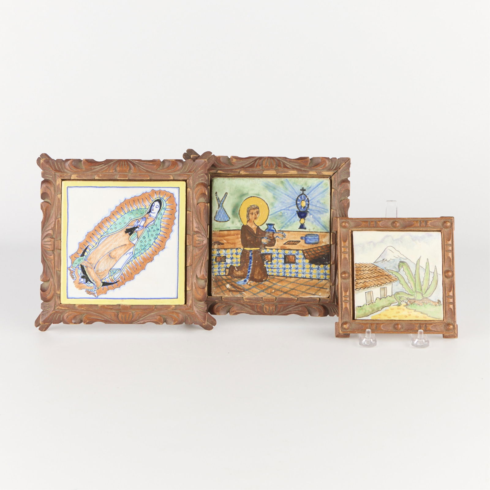 3 Mexican Folk Art Talavera Pictorial Pottery Tile Trivets (1 of 4)