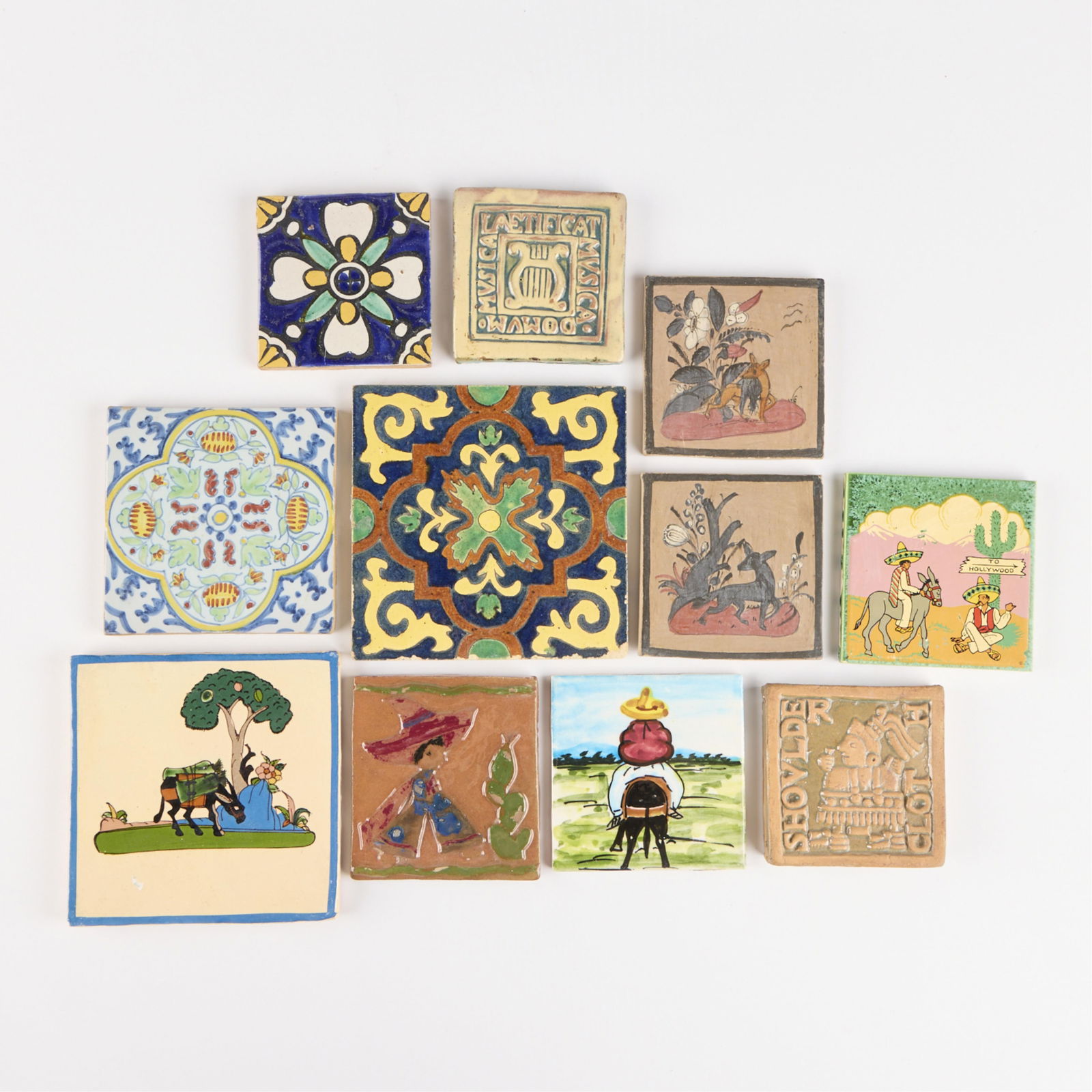 11 Mexican Folk Art Pottery Pictorial Tiles (1 of 2)