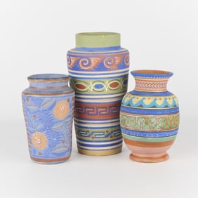 3 Mexican Opaco Tonala Pottery Vases