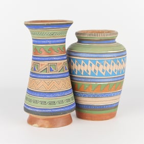 2 Mexican Opaco Tonala Pottery Vases
