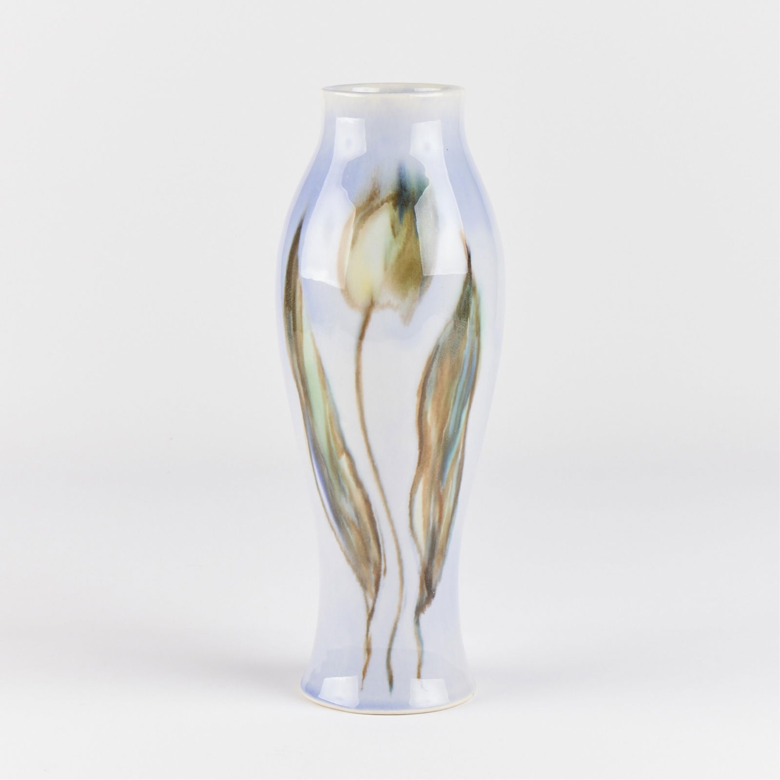 Vintage MCM Von Tury Art Pottery Floral Vase: Vintage mid-century Von Tury Art Pottery vase vessel. With high gloss glazes and floral motifs. Incised "Von Tury" along the underside.Height: 12 1/4 in x diameter: 4 1/2 in.