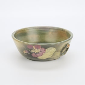 Weller Art Pottery Copra Pansies Bowl Matte Green