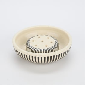 Vintage Weller Pottery Striped Bowl w/ Flower Frog