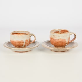 Set 4 Warren MacKenzie Shino Teacups & Saucers