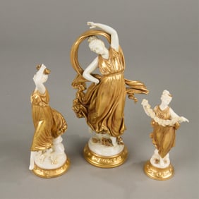 3 Capidomonte Porcelain Gilt Figures