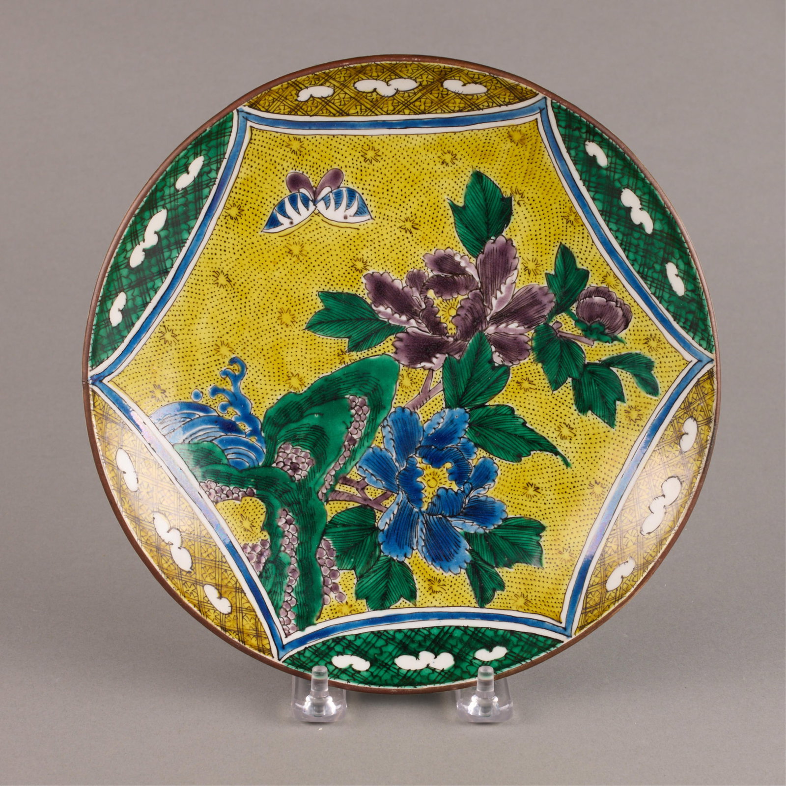 Japanese Kutani Porcelain Peony & Butterfly Plate (1 of 4)