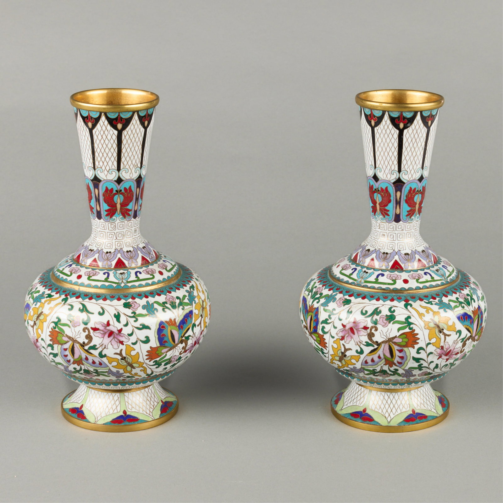 Pair Chinese Cloisonne Butterfly Vases (1 of 4)