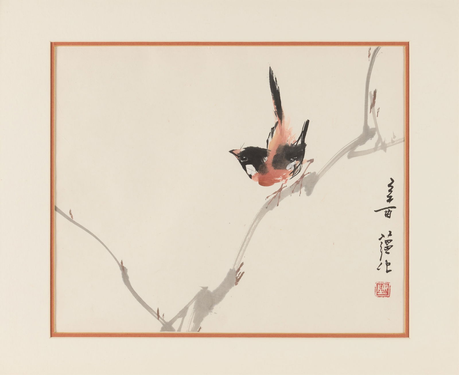 Chinese Ink on Paper Bird on Branch Print (1 of 5)