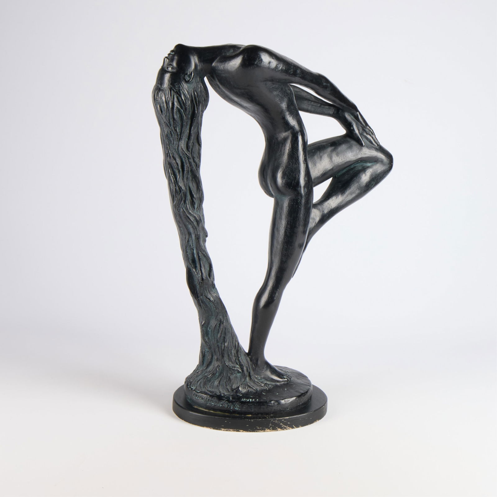 Klara Sever "Sultry Awakening" Sculpture 1979: Klara Sever plaster "Sultry Awakening" sculpture, 1979. Incised signature, dated, and marked "Austin Proding" along the base.Height: 21 1/2 in x width: 14 1/2 in x depth: 5 in.