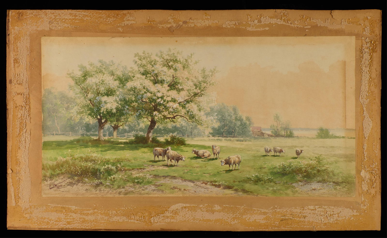 Carl Weber Sheep Pasture Watercolor Painting (1 of 4)