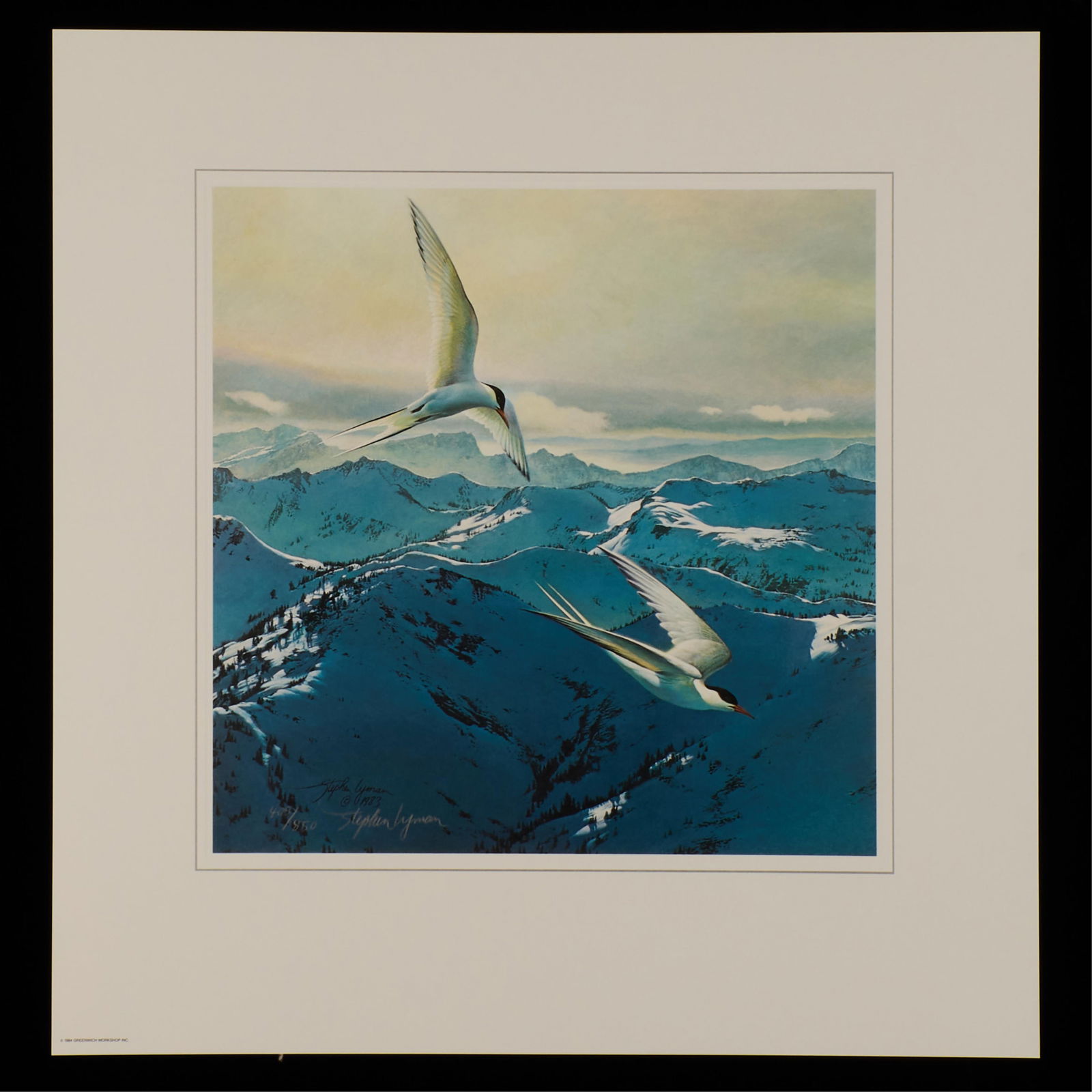Stephen Lyman "Free Flight" Lithograph S/N: Signed and numbered 405/850 along the lower left. Greenwich Workshop Cameo Collection. With original colophon and slip. Height: 14 1/4 in x width: 13 3/4 in.