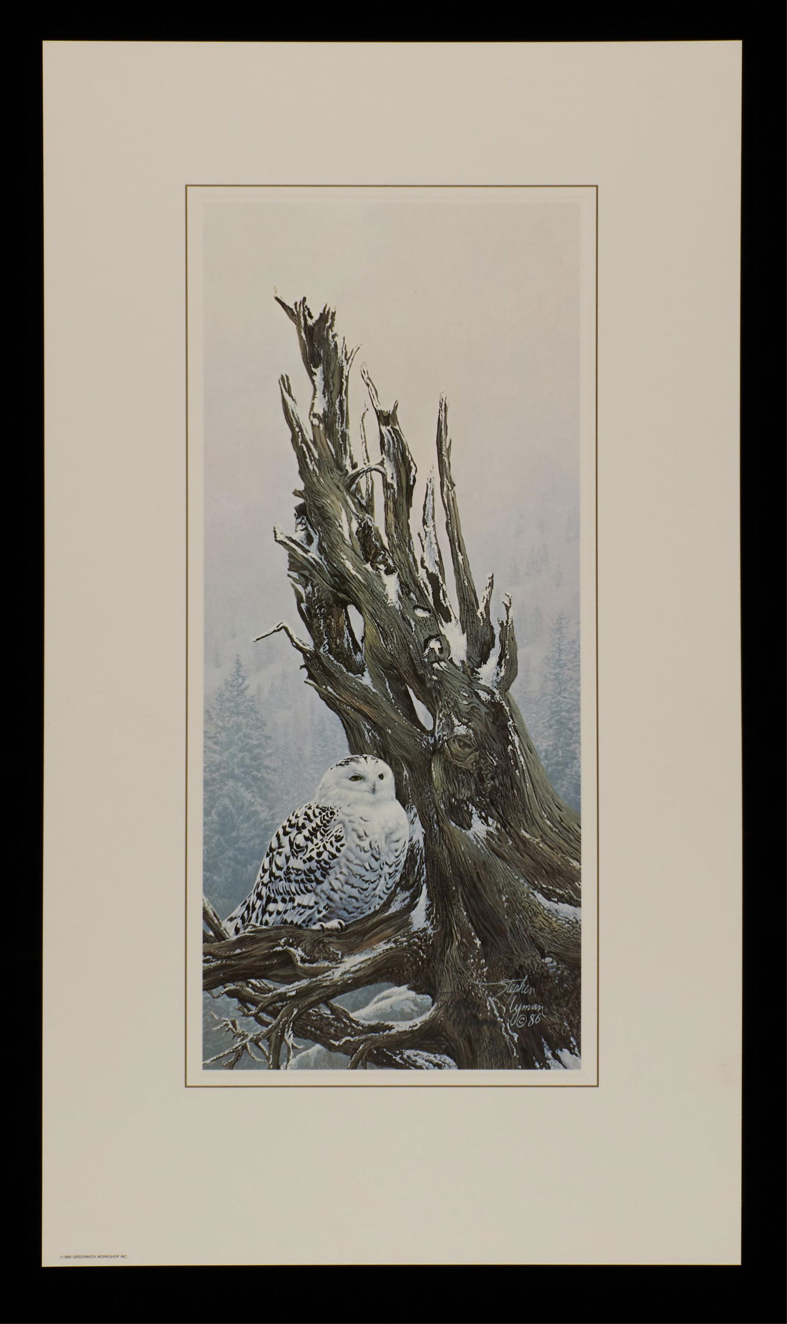 Stephen Lyman "Snowy Throne" Lithograph S/N: Signed and numbered 757/850 along the lower left. Greenwich Workshop Cameo Collection. With original colophon and slip. Height: 17 in x width: 9 3/4 in.