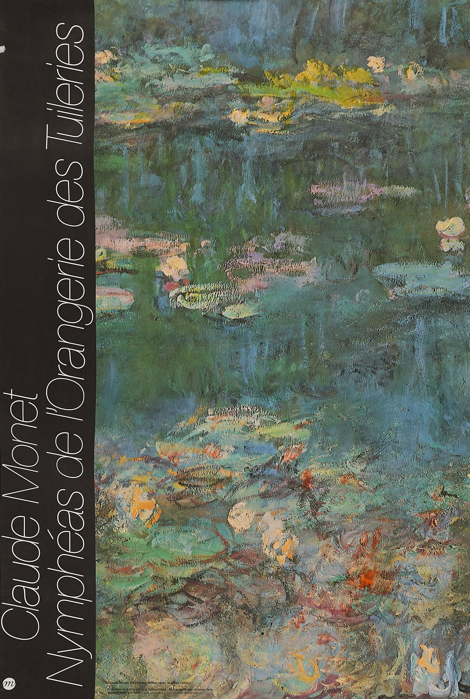 Vintage Claude Monet "Nympheas" l'Orangerie Poster: Vintage advertising poster for the Musee de l'Orangerie showcasing Claude Monet's iconic "Nympheas (Water Lilies)" series.Height: 63 in x width: 43 1/2 in.