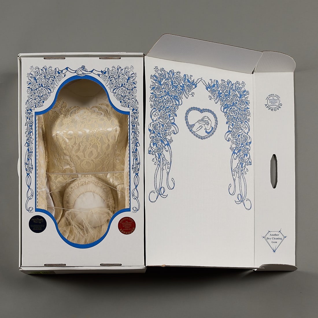 Vintage 1953 Lace Wedding Gown: Vintage lace wedding dress, 1953. Professionally sealed in 2001.(Dress) Possibly size: 14. (Bust) Size: 36C.