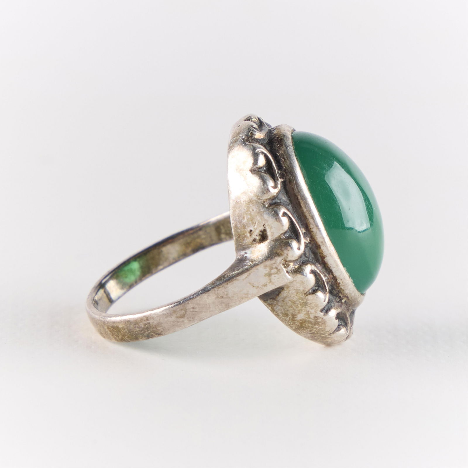 Silver Green Gemstone Ring - 2