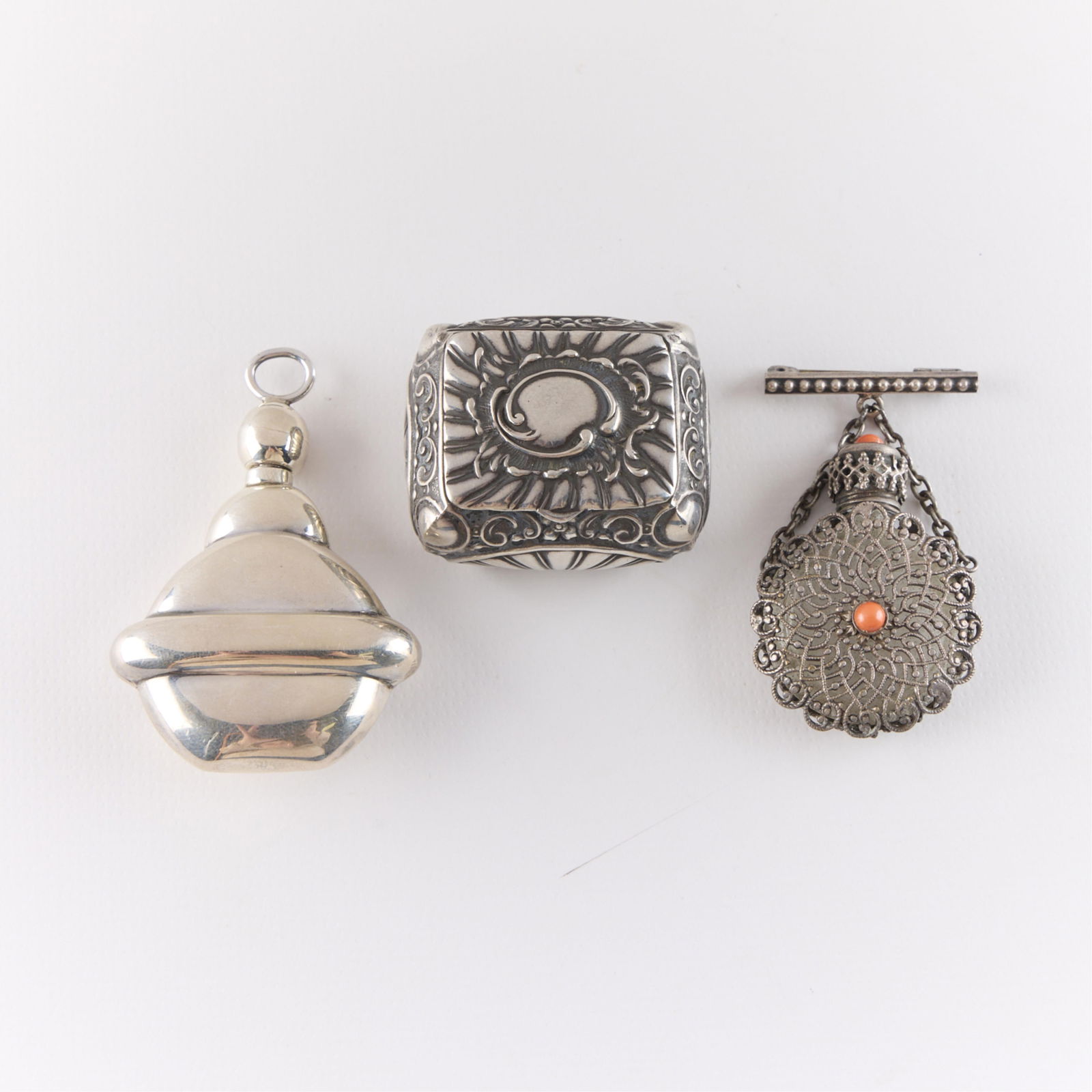 Sterling Silver Scent Bottles & Pillbox (1 of 2)