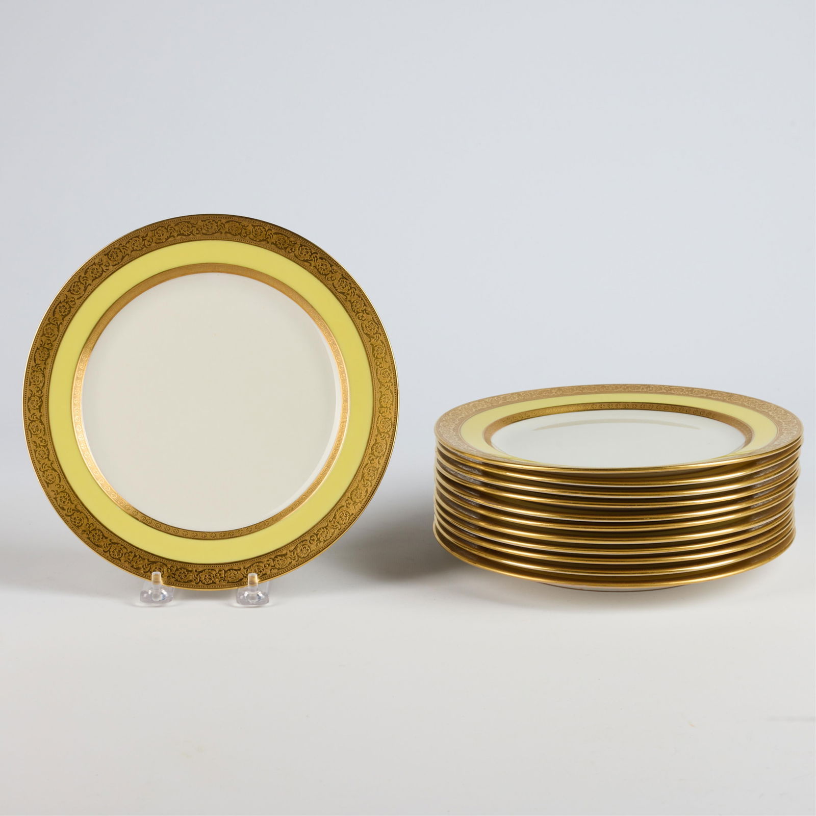 Set 12 Gordon Belleek Gold, White, & Mustard Porcelain Plates (1 of 5)