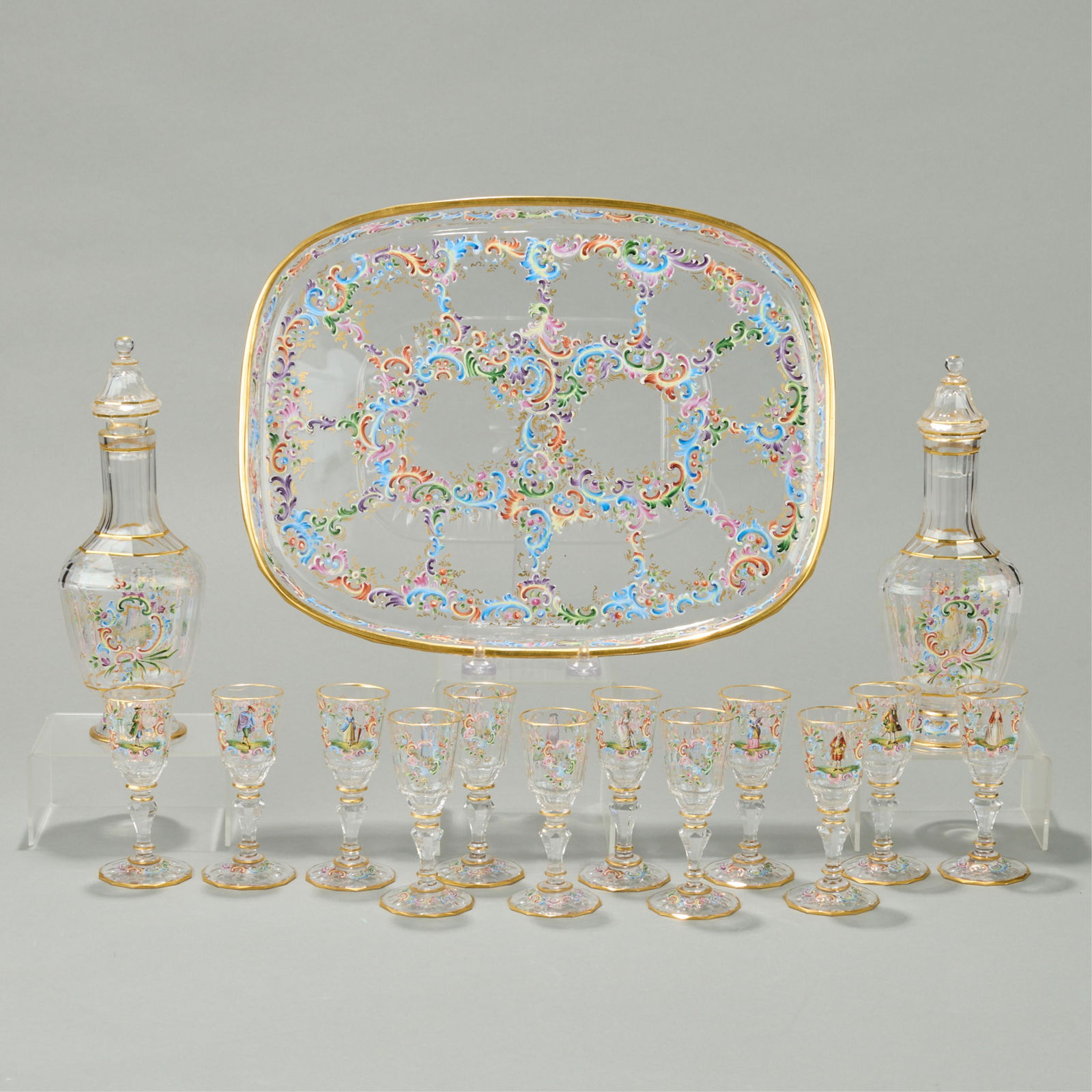 Set 15 Venitian Enameled Glass Cordial Apertif Vessels (1 of 9)