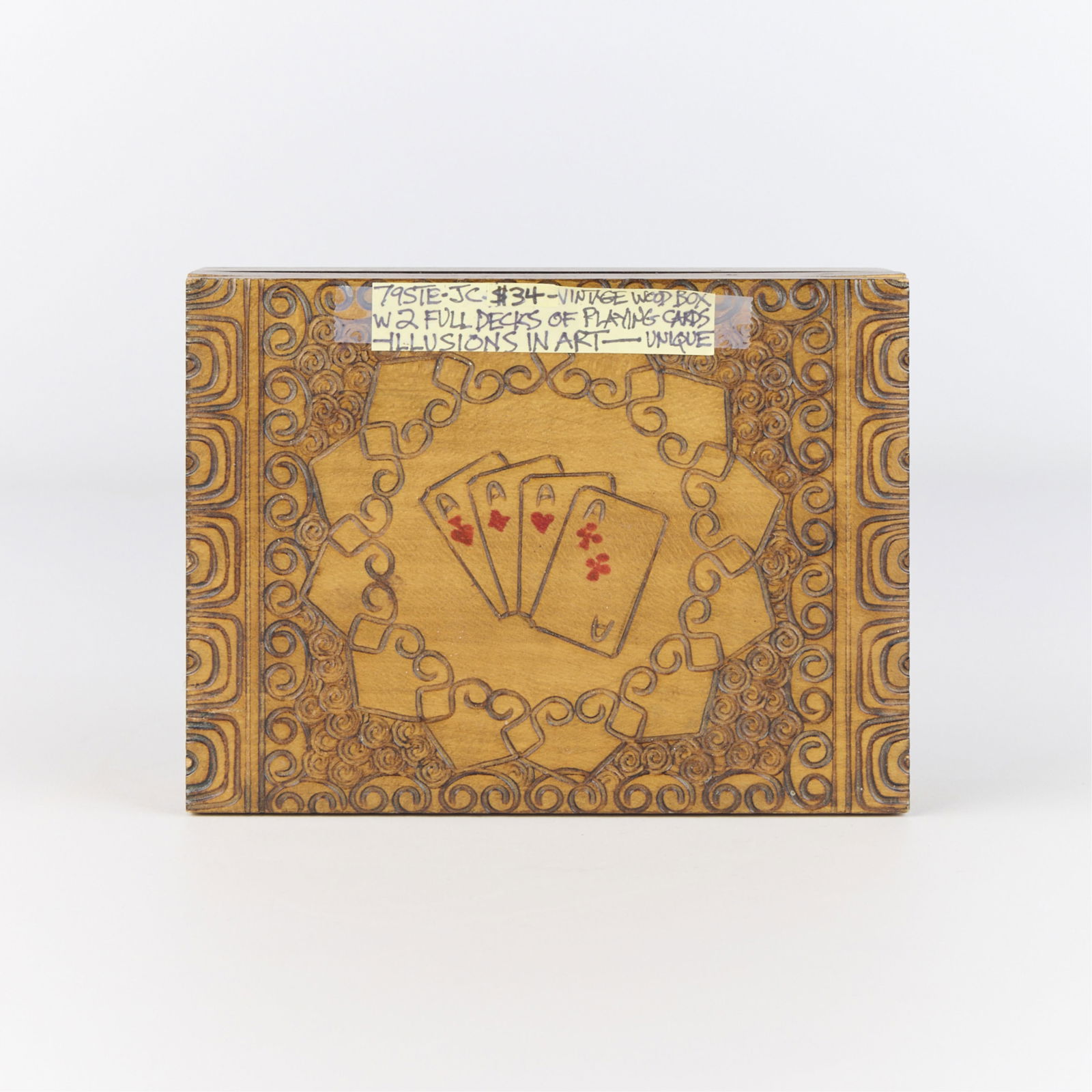 Vintage Carved Wooden Two-Deck Playing Card Box (1 of 3)