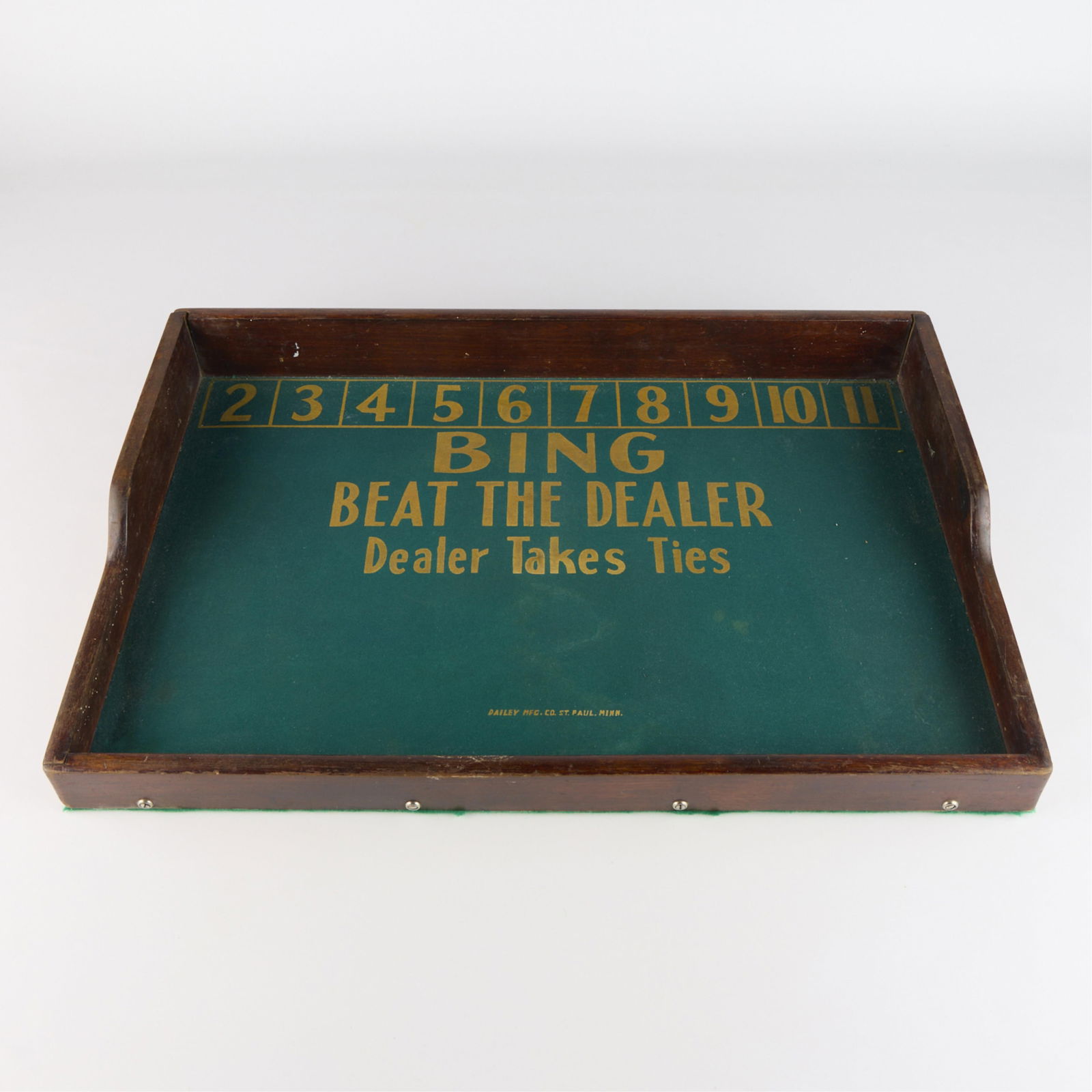 Vintage Bing "Beat the Dealer" Gambling Dice Game Tray: Felt-lined Bing gambling "Beat the Dealer" dice tray, ca. 1950s.Height: 3 1/2 in x width: 27 1/4 in x depth: 18 in.