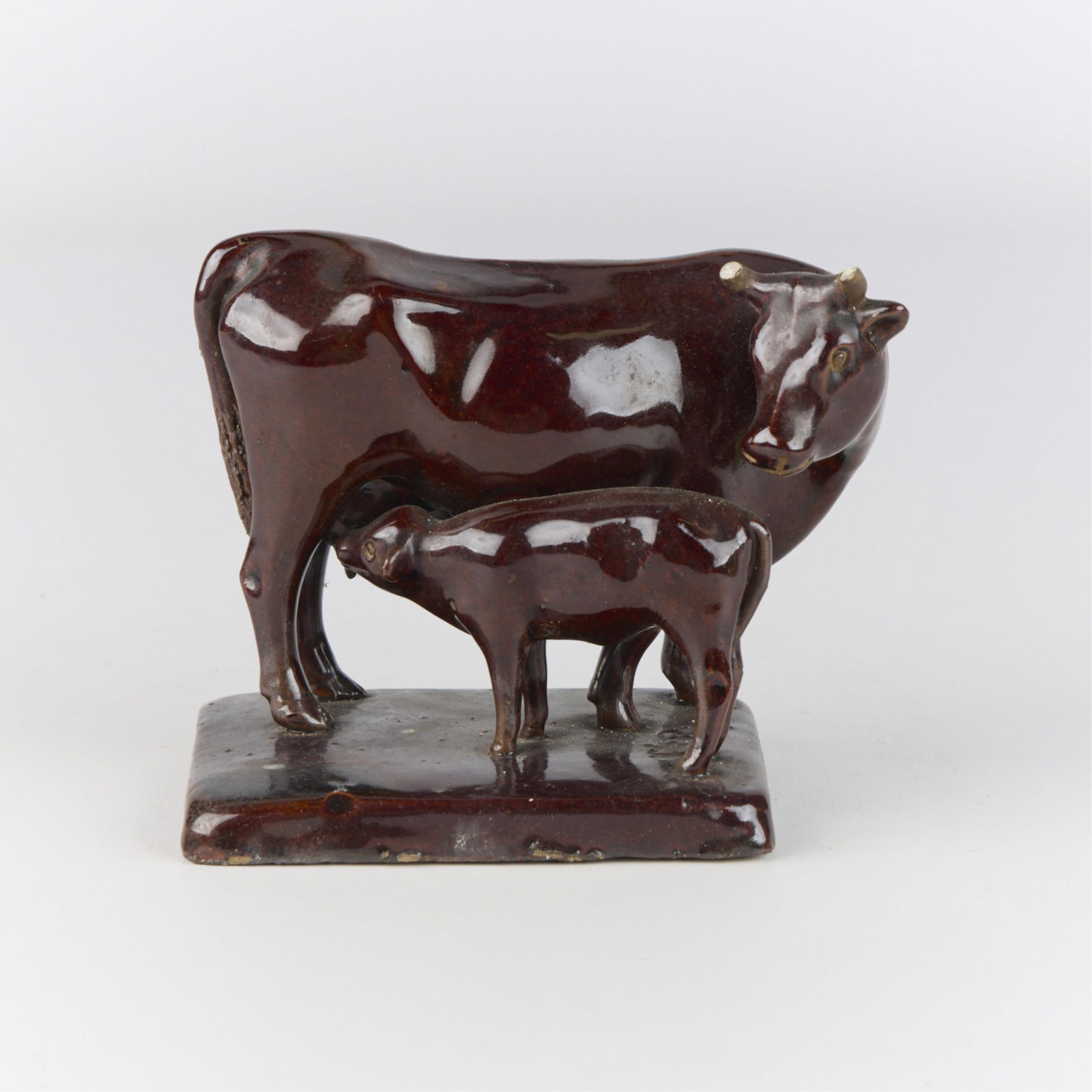 Style of Monmouth Pottery Rockingham Cow Figurine (1 of 4)