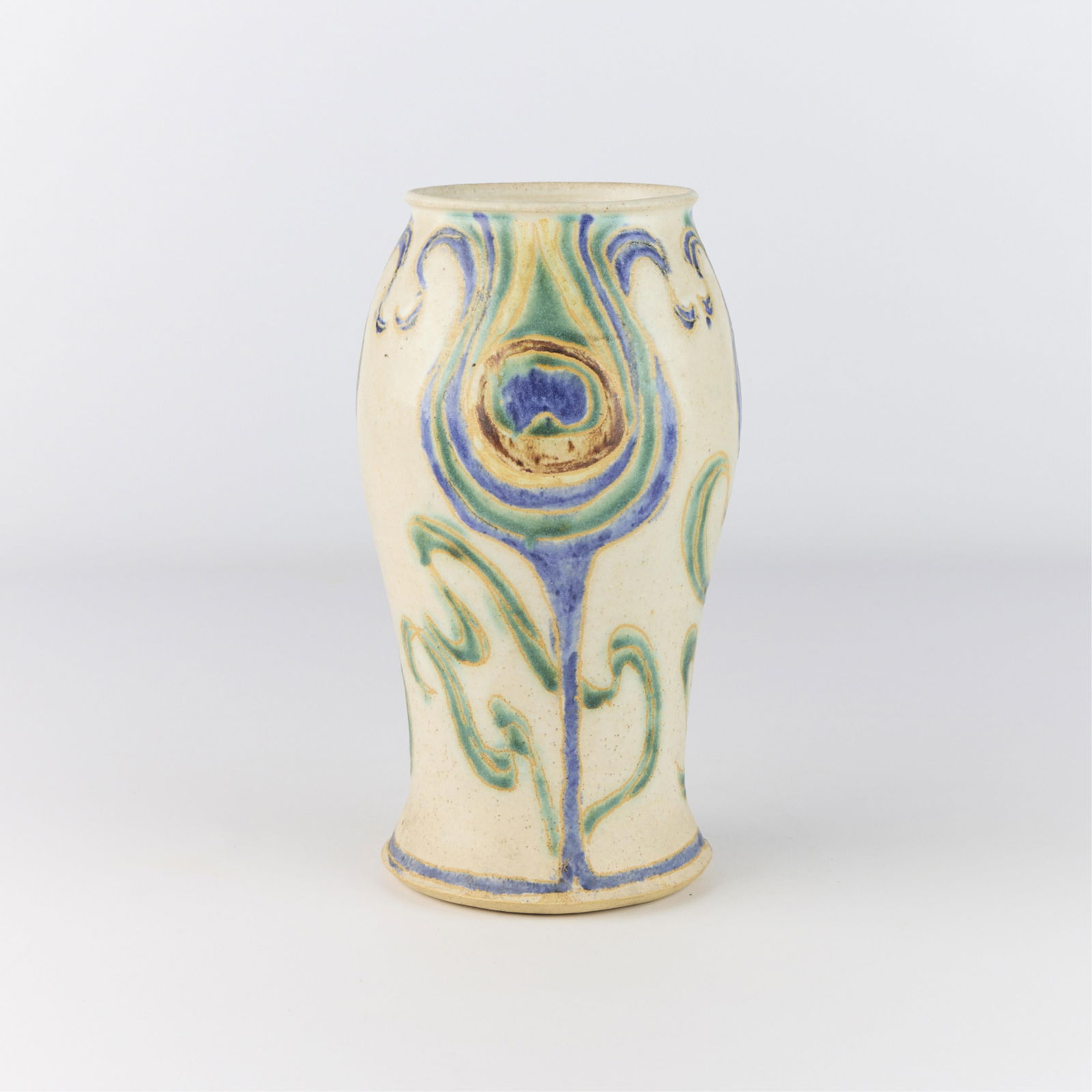 Ceramic Peacock Feather Vase - Illegibly Signed (1 of 4)
