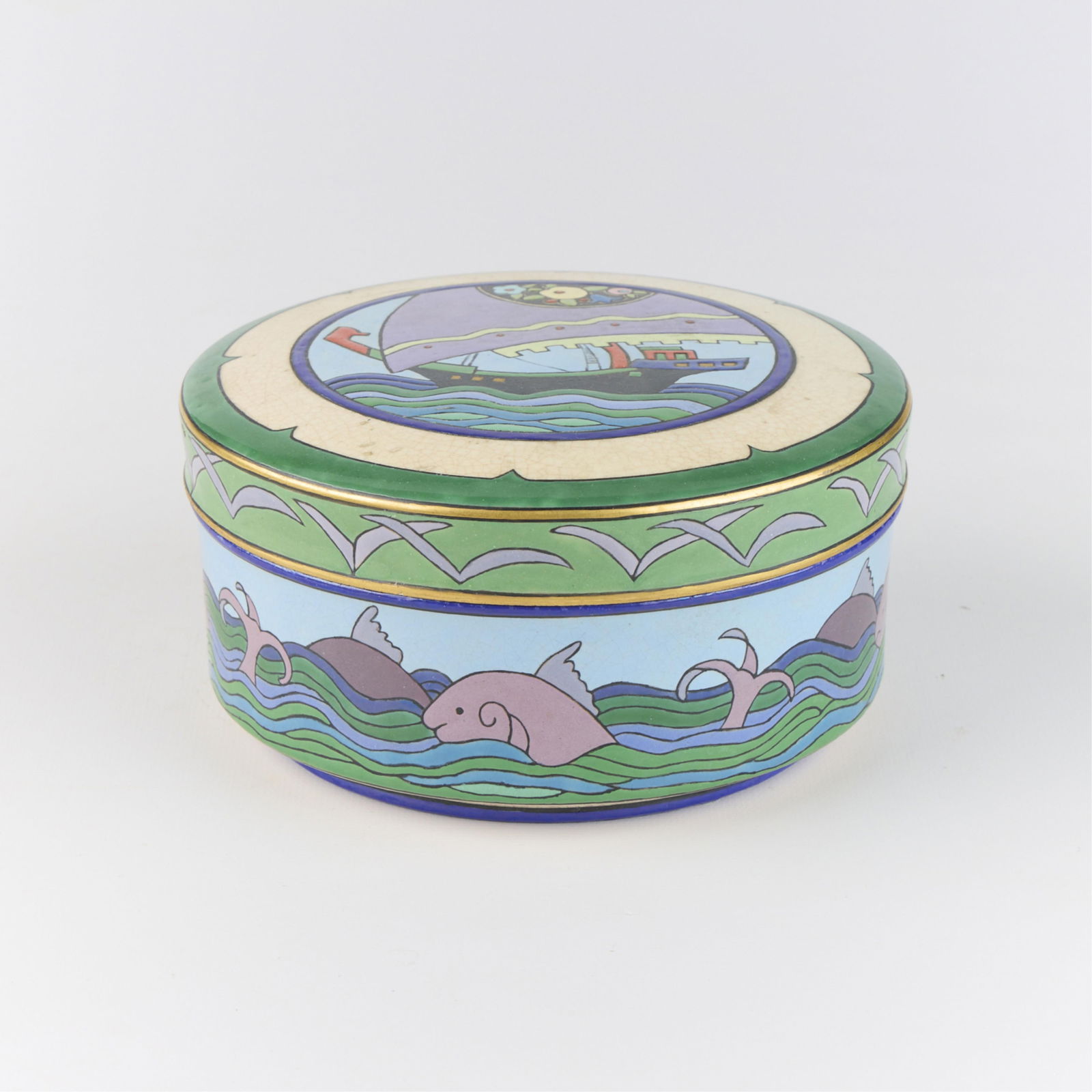 Art Deco Enameled Ceramic Ocean Trinket Box (1 of 4)