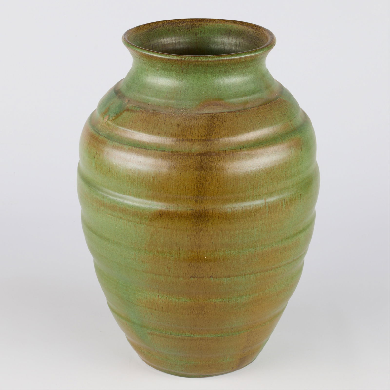 Arts & Crafts Ceramic Green Matte Ribbed Vase (1 of 4)