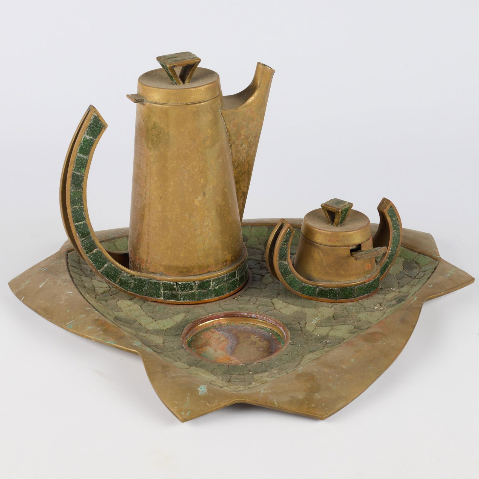 4 Pcs Salvador Teran Brass & Glass Mosaic Tea Set (1 of 8)