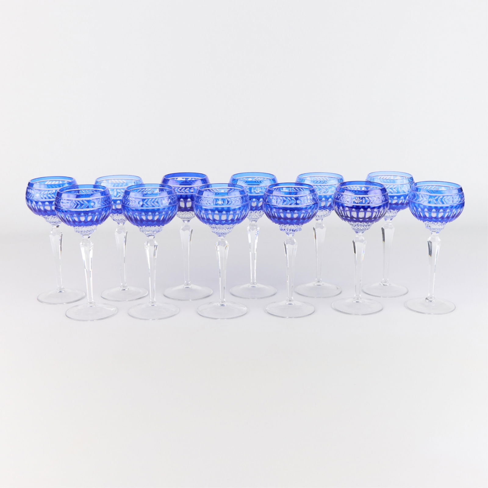 Set 12 Wedgwood Clarendon Cobalt Cut Crystal Glass Goblets (1 of 4)