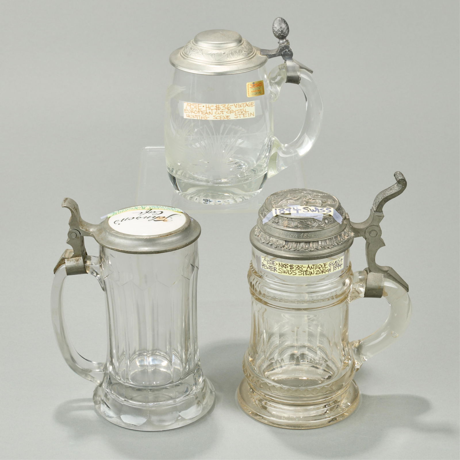 3 Vintage Glass & Pewter Beer Stein Mugs (1 of 5)