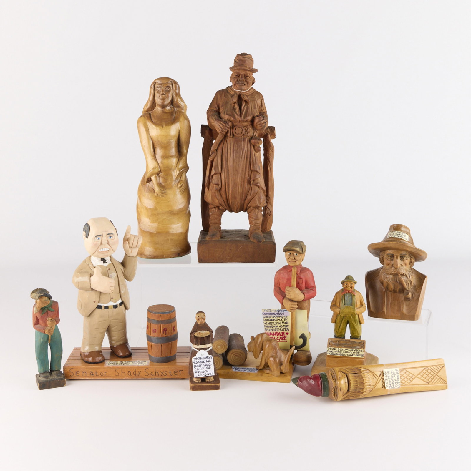 9 Folk Art Carved Wooden Figurines (1 of 5)