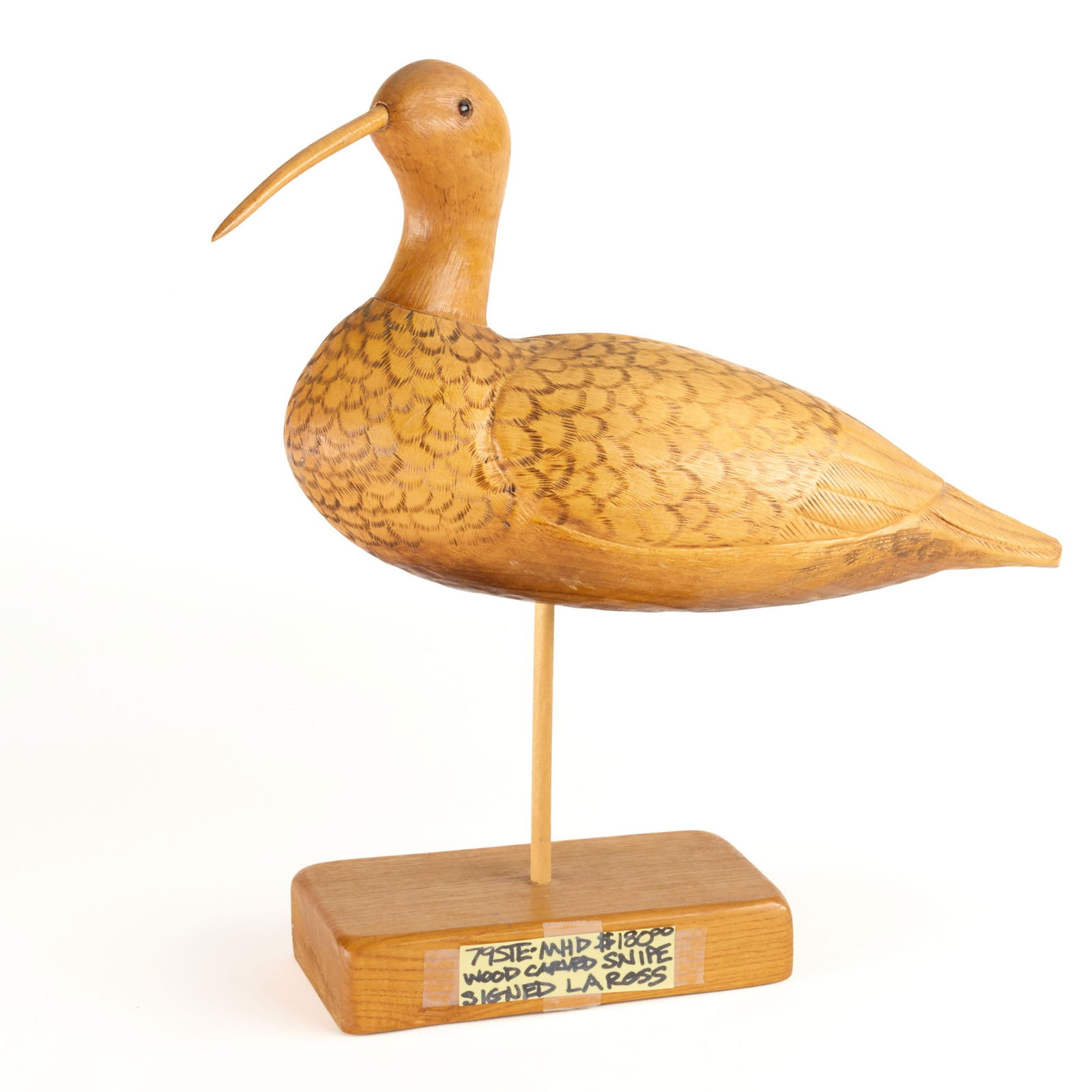 Signed Folk Art Wooden Curlew Shorebird Decoy (1 of 4)