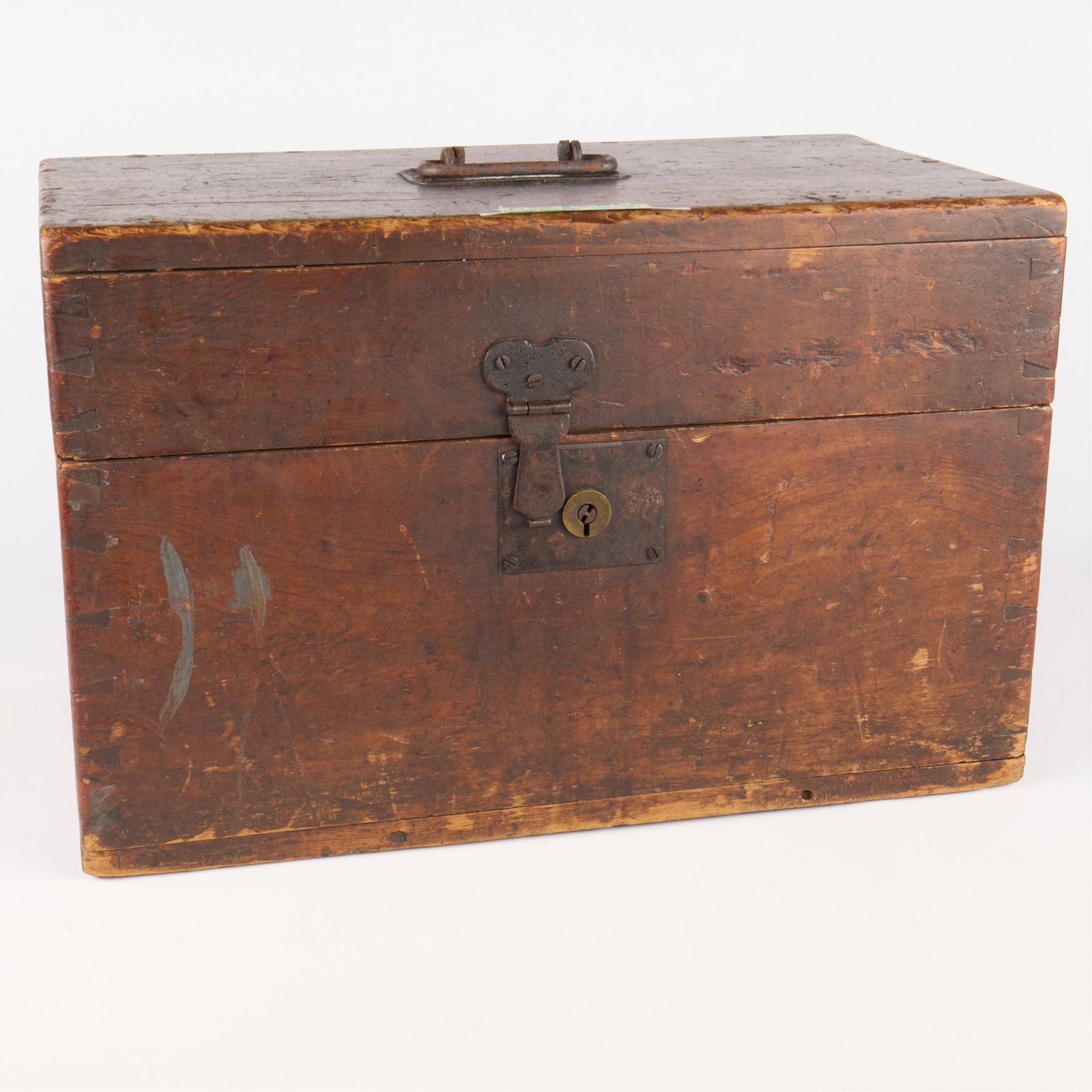 Antique Hinged Dovetail Wooden Chest (1 of 5)