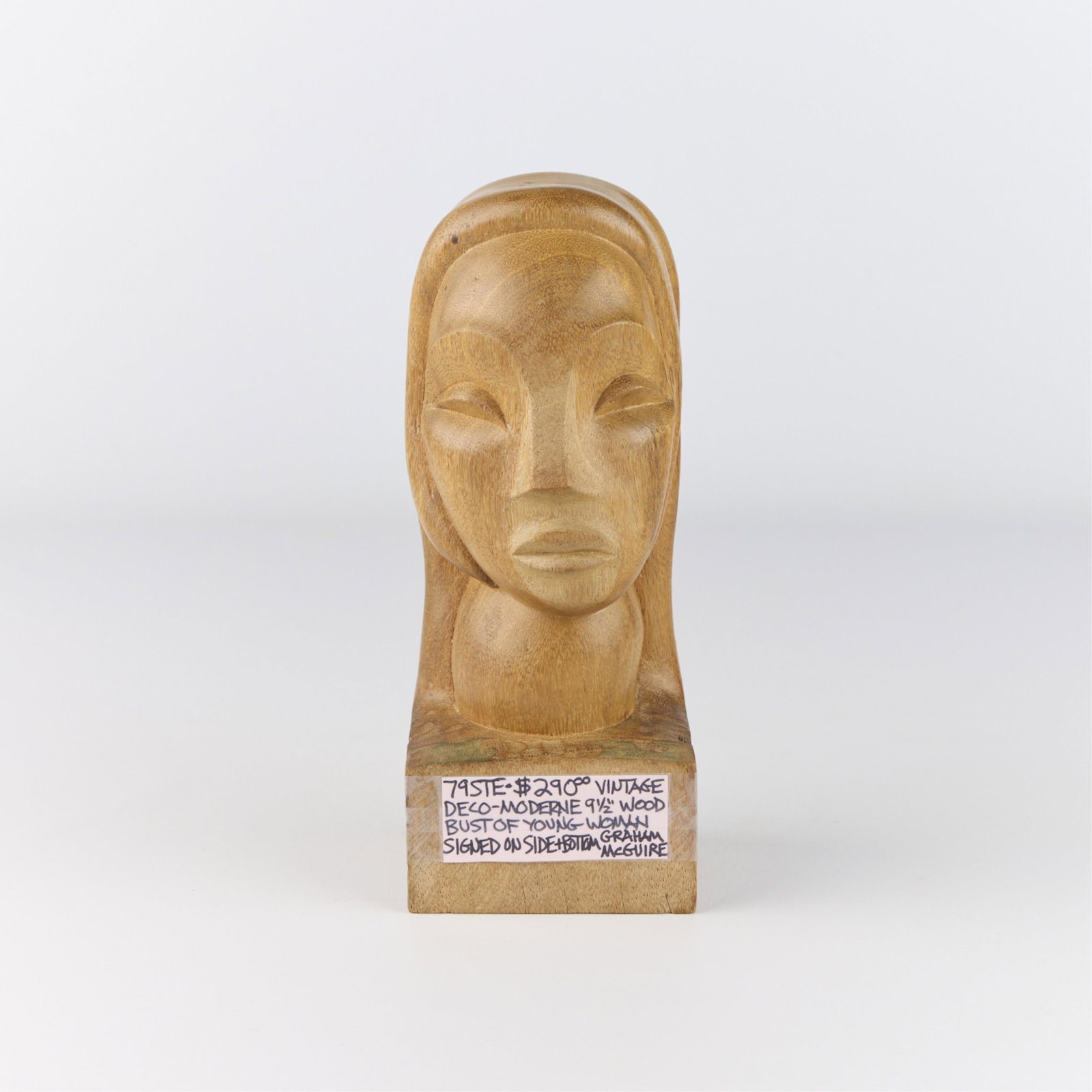 Graham McGuire Signed Deco Moderne Carved Wooden Bust (1 of 4)