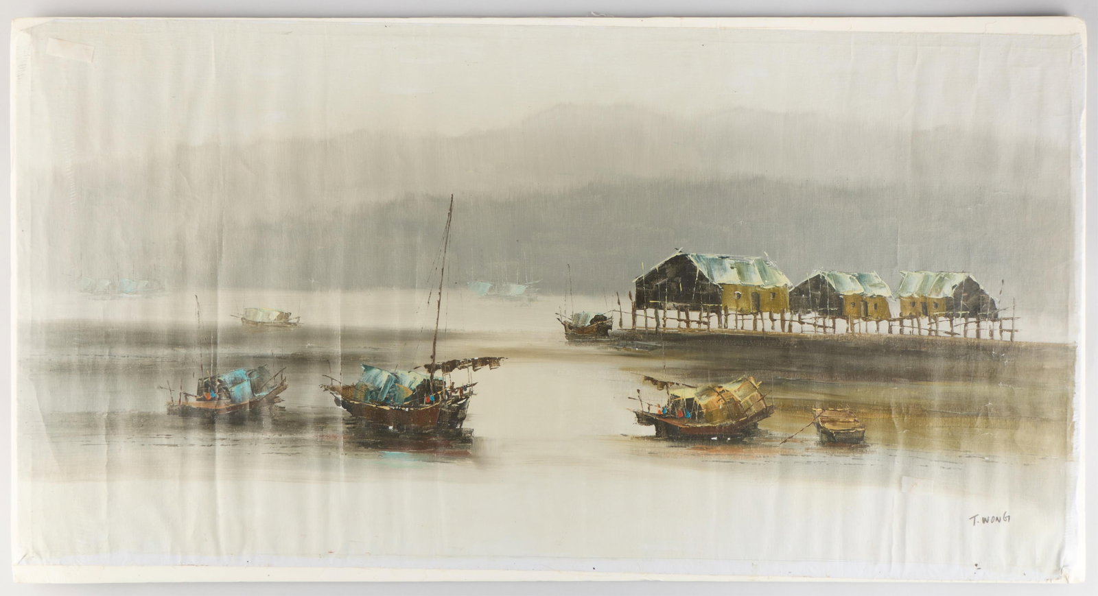 Tony Wong "Boats in the Harbor" O/C Painting (1 of 3)