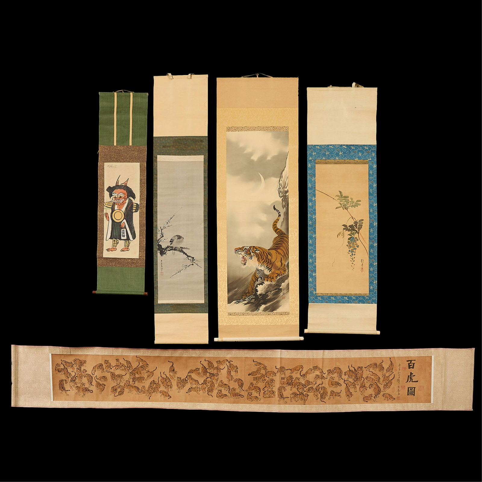 5 Chinese Ink & Watercolor Scroll Paintings (1 of 12)