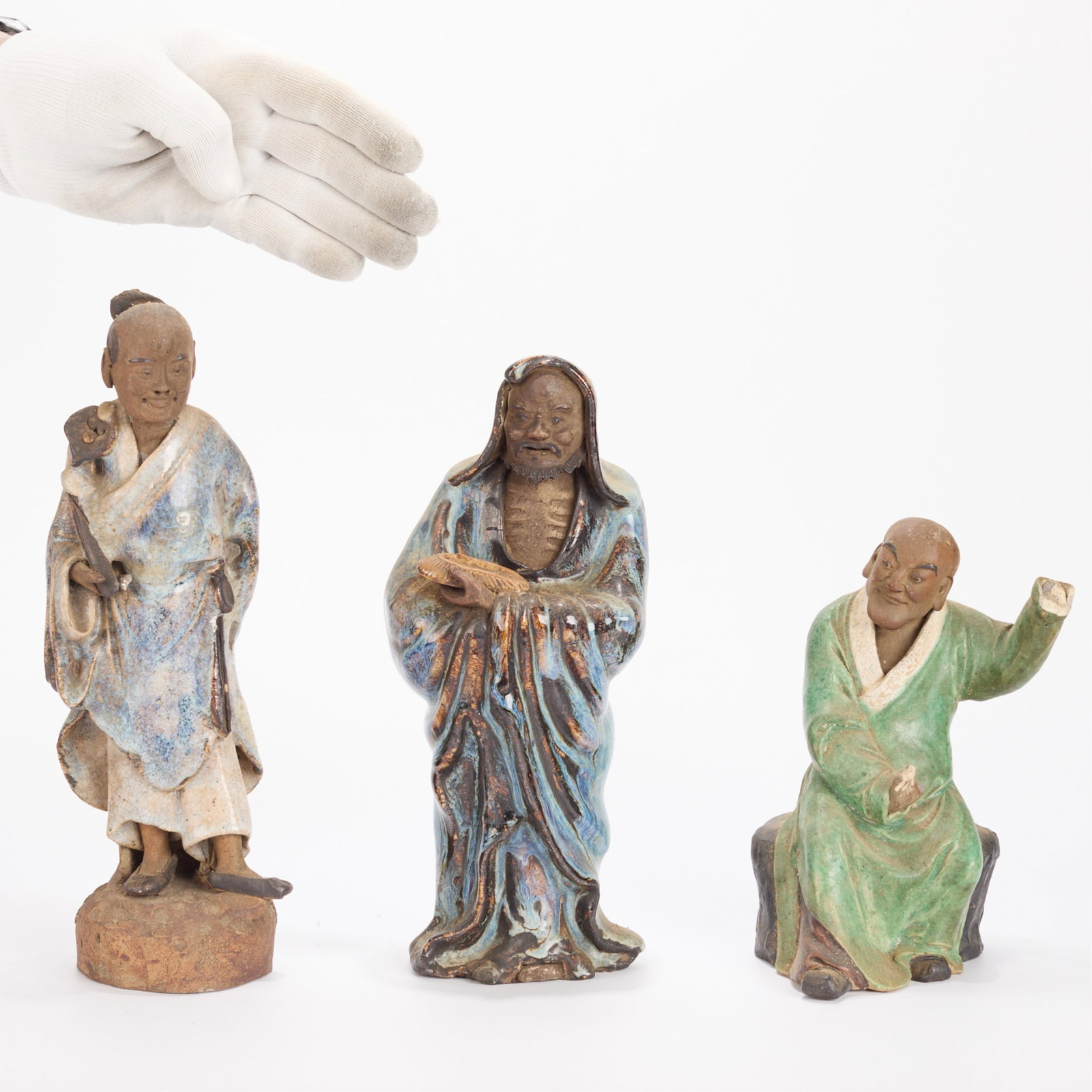 3 Chinese Ceramic Mud Men Figures - 2