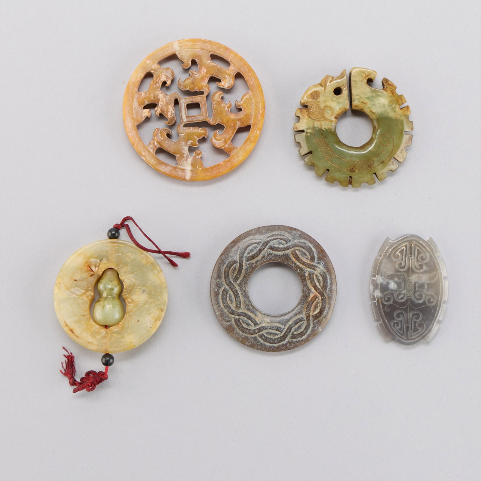 5 Chinese Carved Jadeite Pendants (1 of 3)