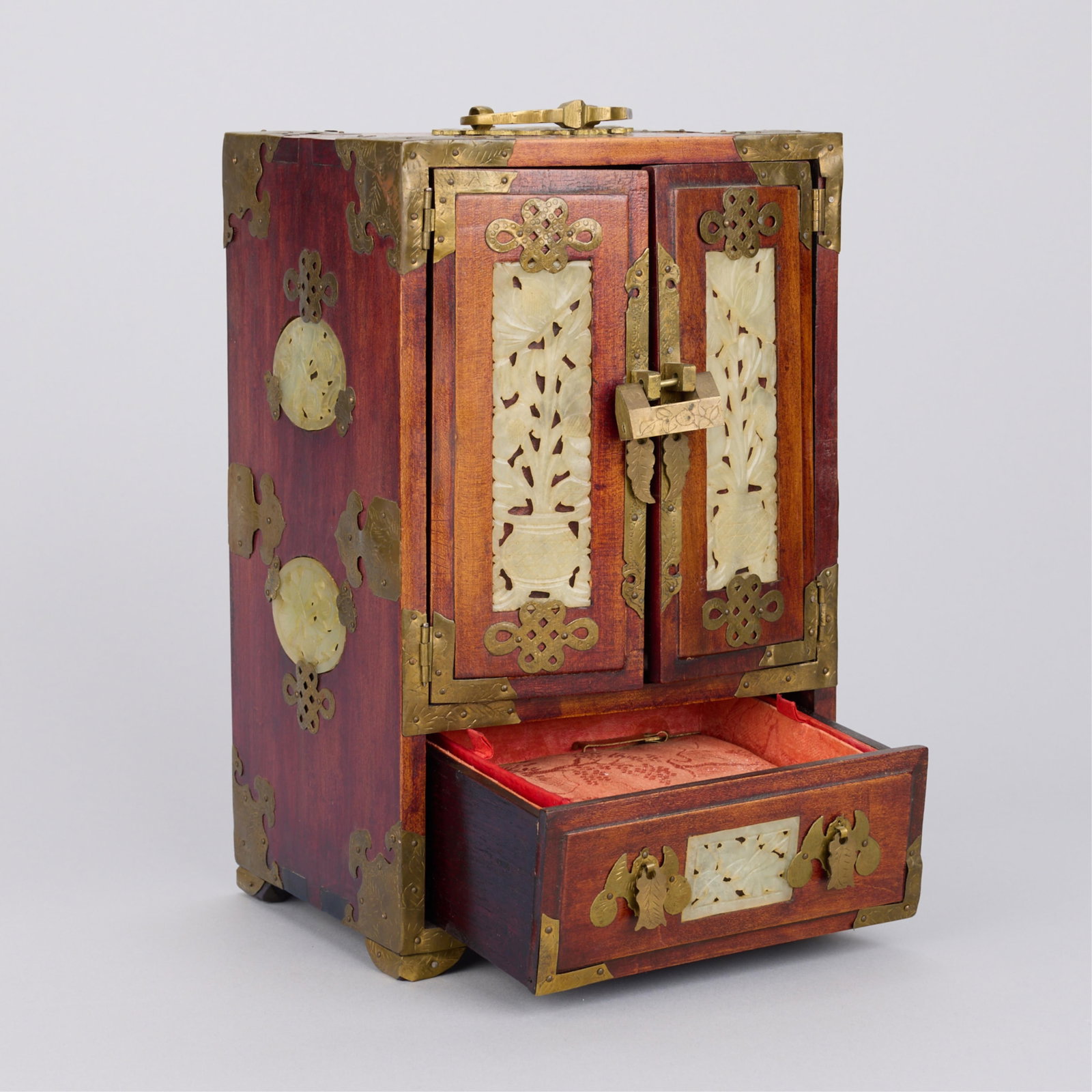 Chinese Teak Jewelry Box w/ Inset Pierced Jade (1 of 7)