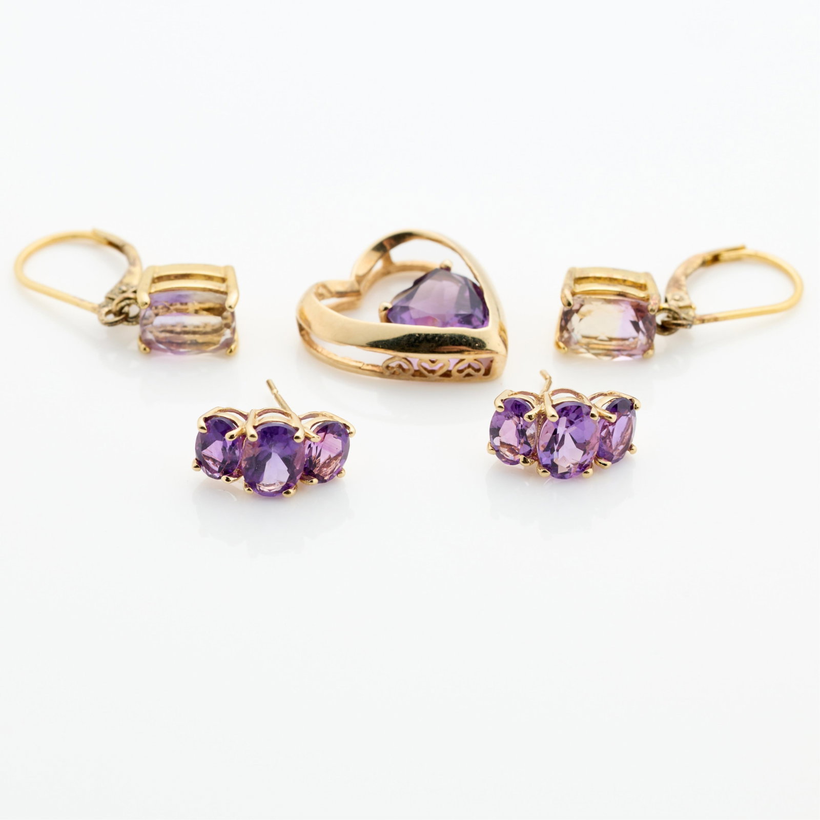 2 Pairs Amethyst Earrings & 10k Gold Heart Pendant (1 of 4)