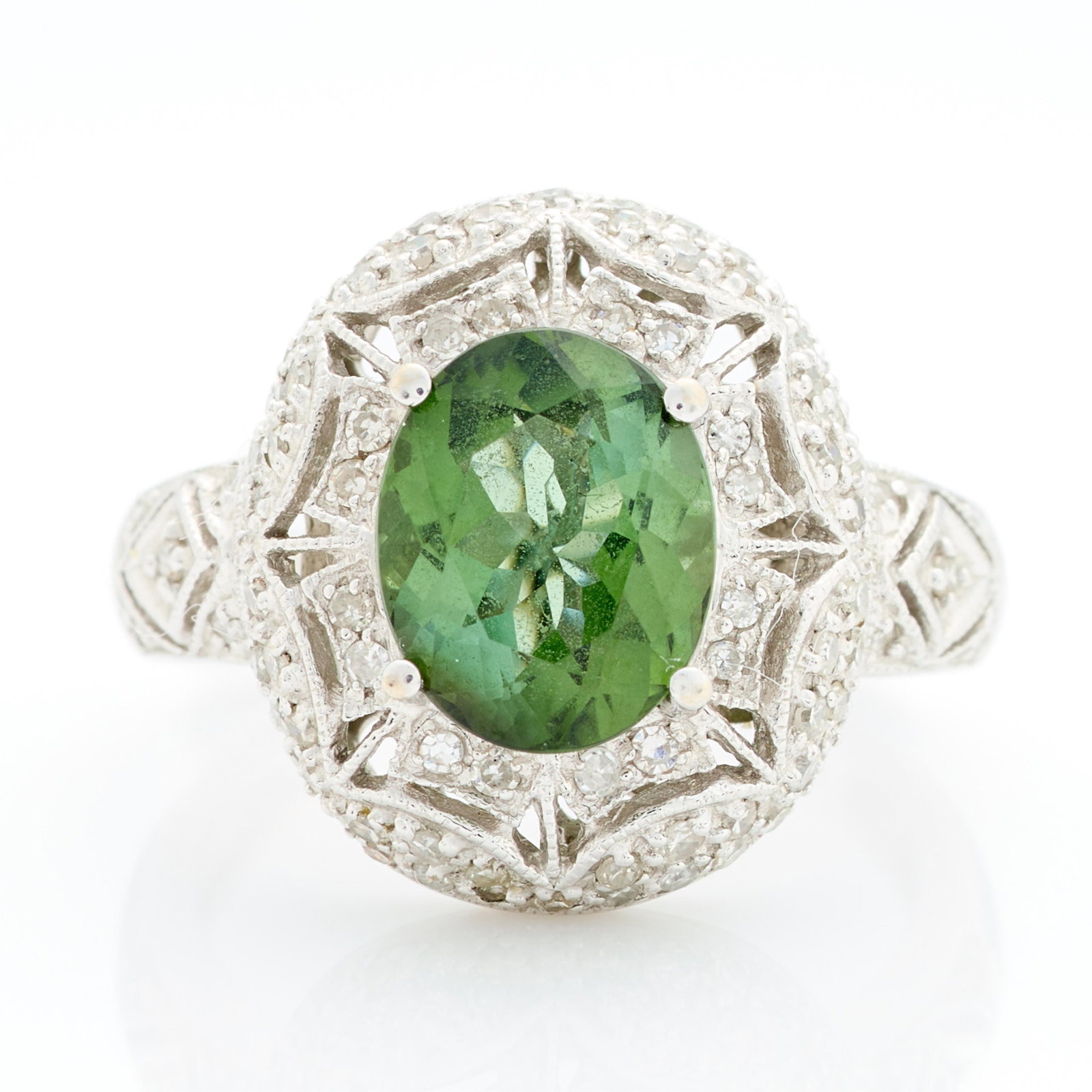 14k White Gold Diamond & Peridot Ring Sz 7 (1 of 6)