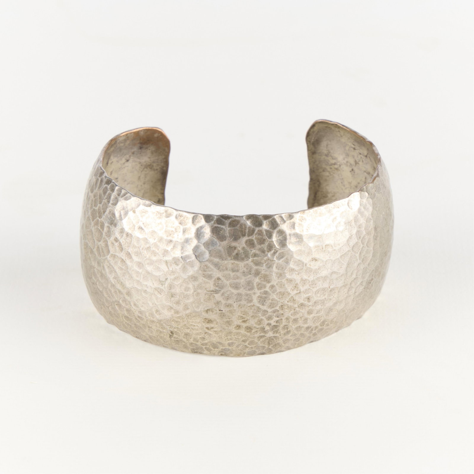 Silver Toned Modernist Hammered Cuff Bracelet (1 of 4)