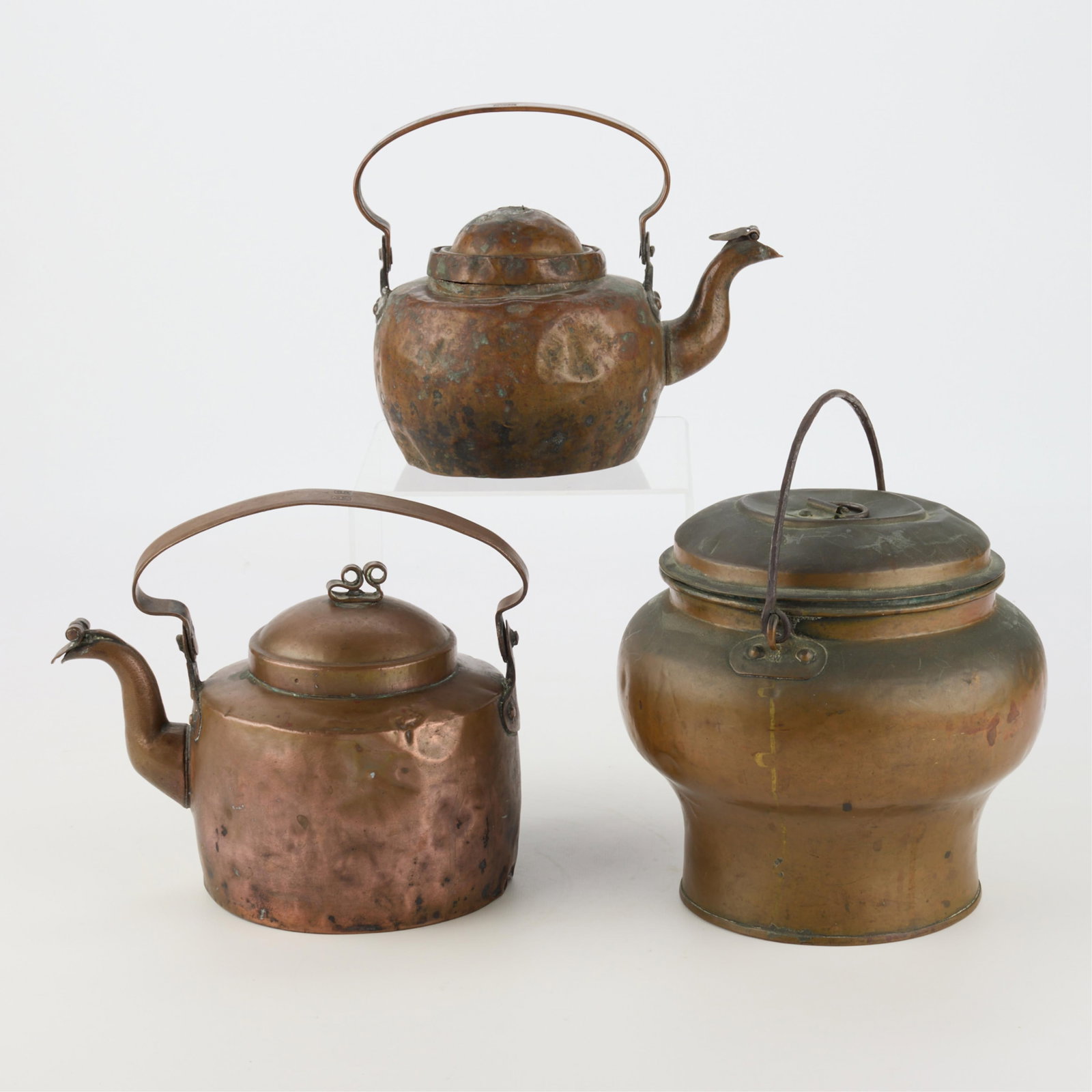 3 Antique Copper Vessels Incl. 2 Teapots (1 of 7)