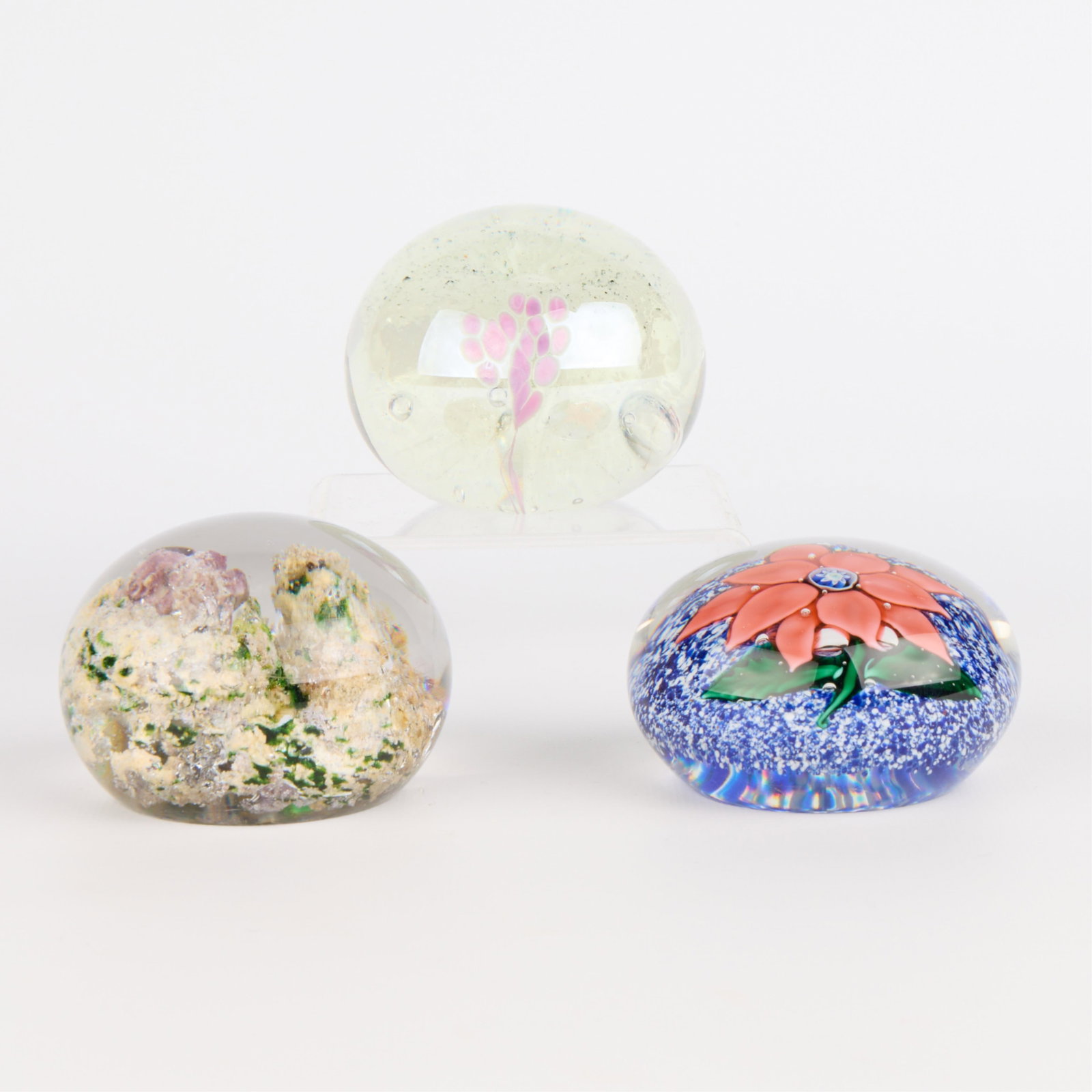 3 Art Glass Abstract & Floral Paperweights (1 of 4)