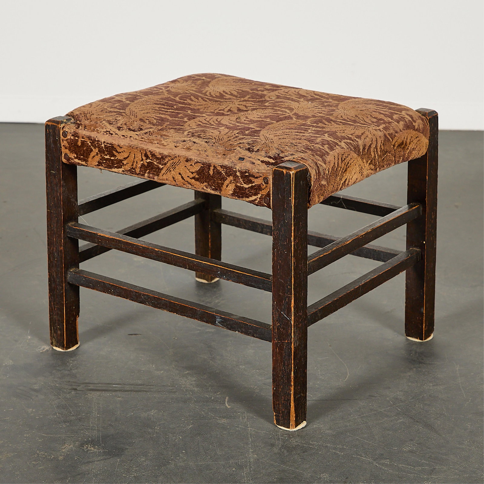 Vintage Mission Style Upholstered Ottoman Stool (1 of 5)