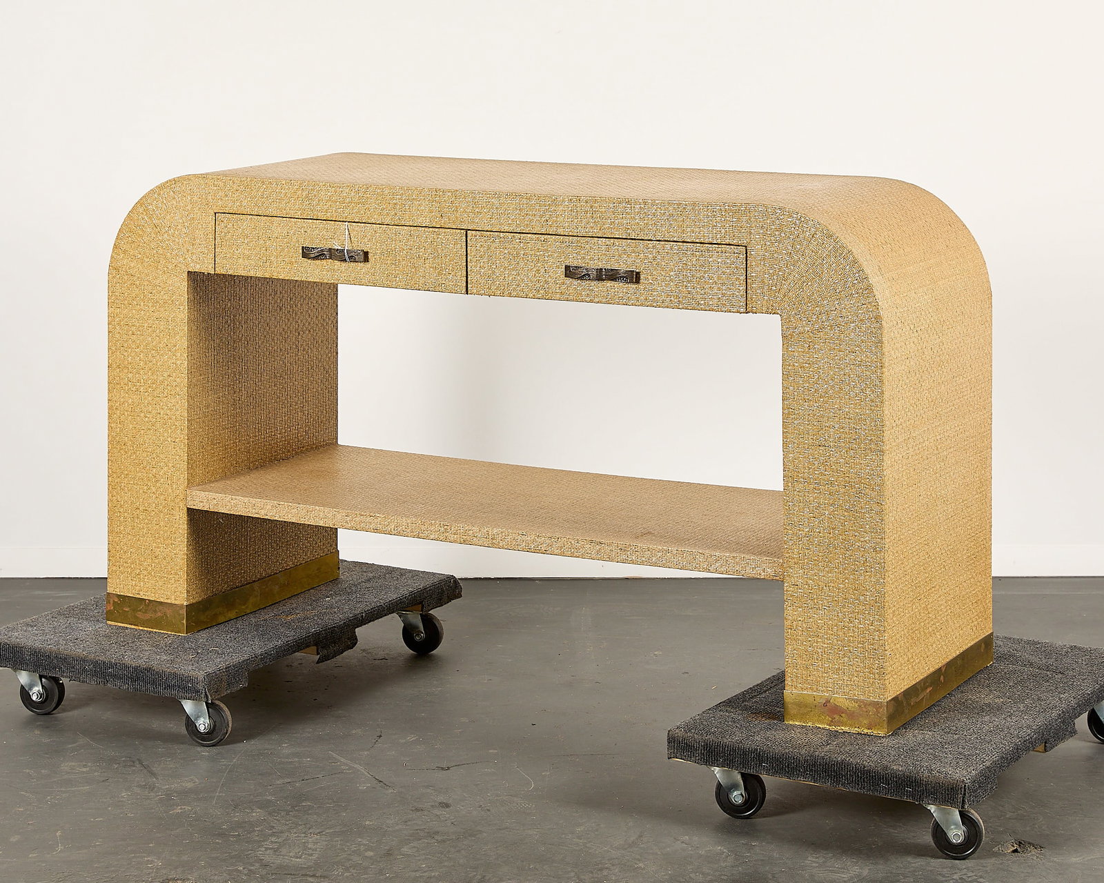 Style of Karl Springer Vintage MCM/Postmodern Grasscloth Waterfall Console (1 of 6)