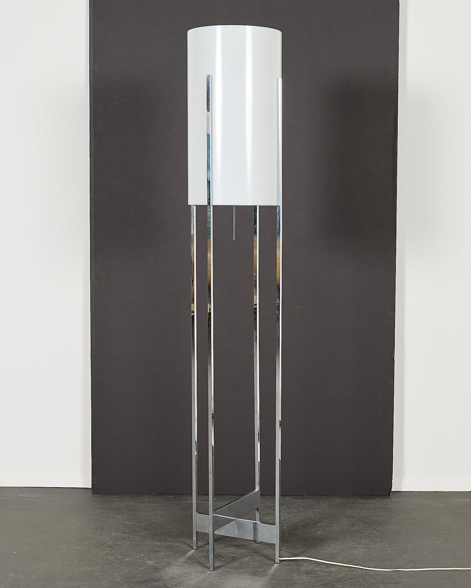 Paul Mayan for Habitat 1960s Floor Lamp: Paul Mayan for Habitat. Chrome and lucite floor lamp, ca. 1960s. Three-way lighting configuration: either of the two bulbs may be turned on on their own, or both together. Height: 68 in x diameter: 13