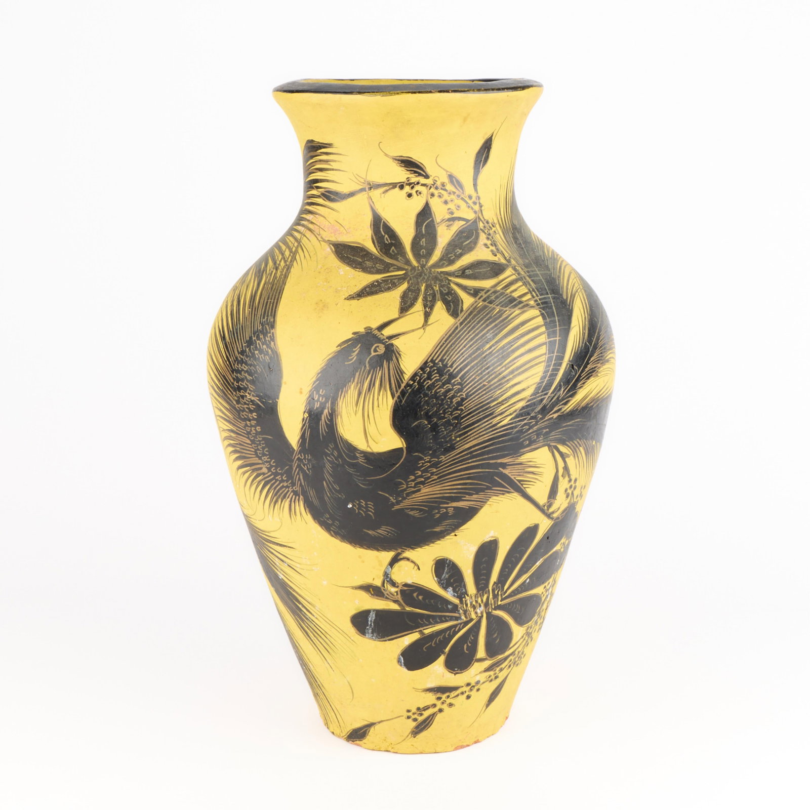19" Mexican Folk Art Pottery "Bird of Paradise" Brunido Tonala Floor Vase (1 of 6)
