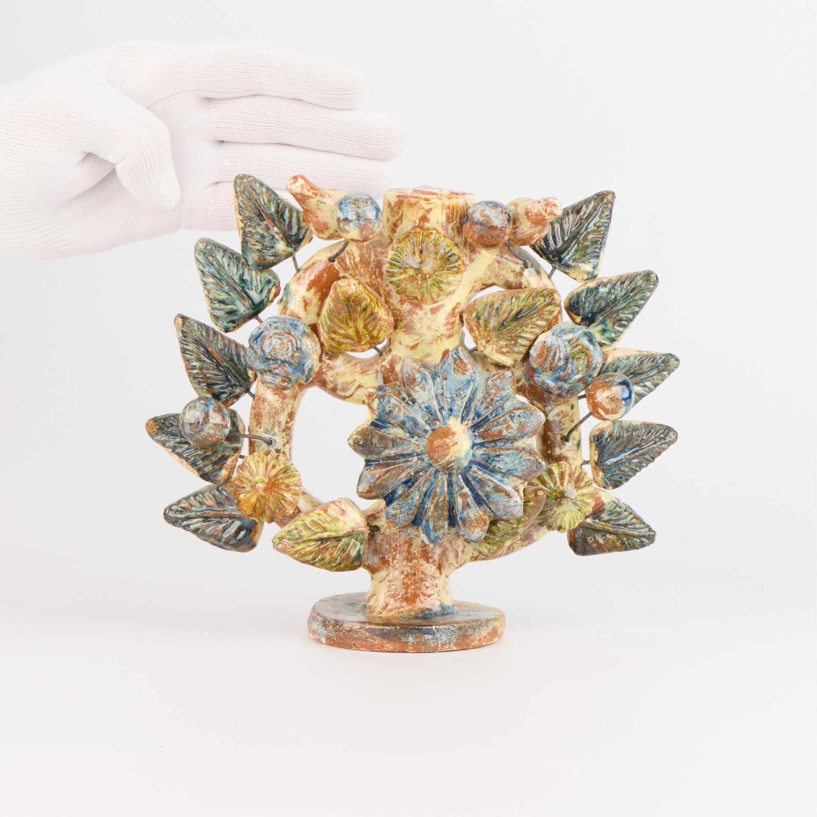 Mexican Folk Art Metepec Pottery "Tree of Life" Candelabra (1 of 6)